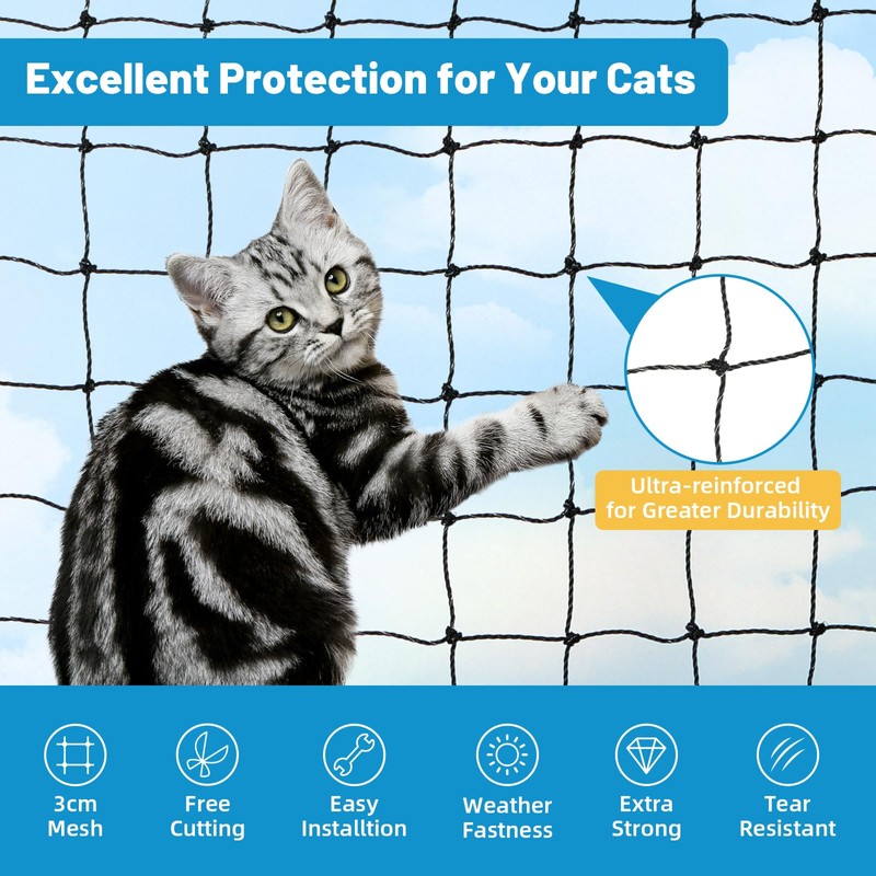 Lewondr Cat Netting Balcony, 10x13ft Steel Wire Reinforced Balcony Screen