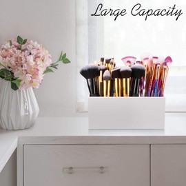 Tbestmax Makeup Brush Holder Organizer Cosmetic Brushes Container Storage 3 Slots - Great for Vanity (White)