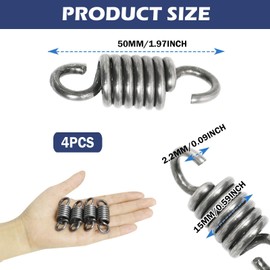 Set of 4 Stainless Steel Tension Springs with Double Hooks, 3 x 16 x 50 mm, Stainless Steel Tension Springs with Hooks, Spring for Industrial and Household, for Machines, Furniture and More