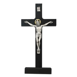 McVan Inc. 8" Black Standing Crucifix Silver Corpus - Décor Gift Religious 80-62-MCVAN