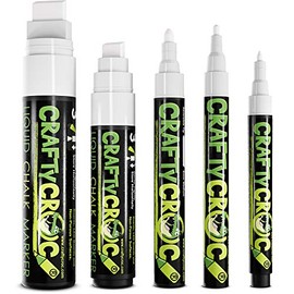 White Liquid Chalk Markers for Blackboard - Also Perfect Glass Window Markers for Cars, Shops or Home or Dry Erase Boards - Five Chalk Marker Pen Set, Fine & Jumbo Size Pens 1mm, 3mm, 6mm, 10mm, 15mm