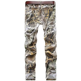 Enrica Men's Casual Printed Jeans Skinny Denim Pants,Snake Skin, 34