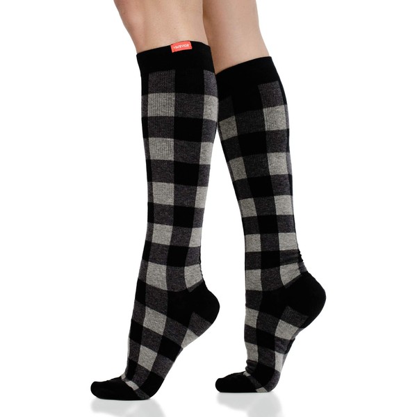 VIM & VIGR Cotton 15-20 mmHg Graduated Compression Socks for Women & Men (Heathered Grey Montana Plaid, Large/X-Large (3))