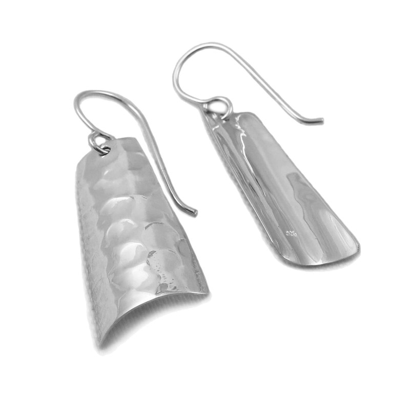 Hammered Curved Drop Solid 925 Sterling Silver Earrings Handmade Jewellery