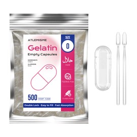 ATLEMISME Empty Gelatin Capsules Size 0 - Gelatin Capsules Empty (500 Count) Empty Capsules DIY Gelatin Capsule Filling - Gel Capsules Empty Caps with 2 Micro Lab Spoons for Capsule Filling