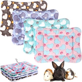 Haull 4 Pcs Waterproof Guinea Pig Bedding Winter Guinea Pig Plush Cage Liners Soft Dog Cat Bed Mat Reversible Cozy Animal Pee Pad Hamster Bed Mat Washable for Bunny (Heart,13 x 10 Inch)