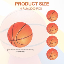 2000 Pcs Basketball Stickers Roll, Ball Themed Paper Sports Stickers, Self-Adhesive Sports Ball Decals Labels Roll Party Favor for Basketball Themed Party Decorations Team Gifts Supply Reward