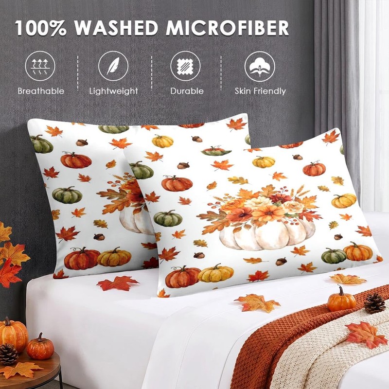 WeCozy Full Fall Comforter Set with Sheets, 7 Pieces Pumpkin