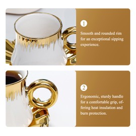 Kytree 3.5oz Ceramic Turkish Coffee Cup Set of 6, Porcelain Espresso Cups and Saucers British Italian Cappuccino Cups with Gold Trim for Double Espresso Cappuccino Latte Mocha Tea (White)