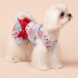 Fitwarm Christmas Candy Canes Dog Dress, Cute Dog Christmas Outfit, Doggy Clothes for Small Dogs Girl, Pet Apparel, Silver, Red, White, Large