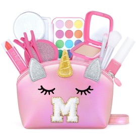 YOOLIFE Makeup for Kids Girls - 3 4 5 6 7 8 9 10 12 Years Old Girl Birthday Gift, Letter Purse Washable Makeup Set | Pretend Make Up for Kids Girls | Unicorn Toys Gifts for Girl Kid Letter M