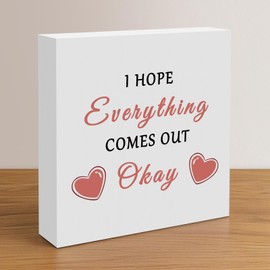 5 x 5 Inch Funny Bathroom Wood Sign I Hope Everything Comes out Okay Desk Decorative Wooden Sign Home Bathroom Decor for Desk Table Shelf Farmhouse Bathroom Decor