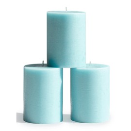 CANDWAX 3x4 Pillar Candles Set of 3 - Decorative Rustic Candles Unscented and No Drip Candles - Ideal as Wedding Candles or Large Candles for Home Interior - Light Turquoise Candles
