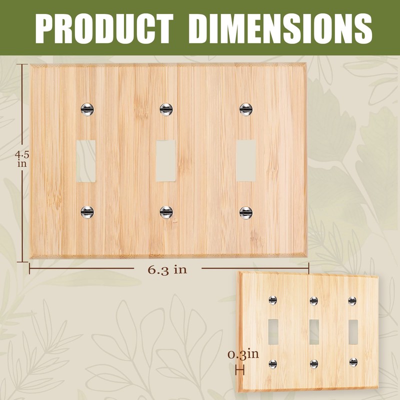 Solid Wood Triple Toggle Light Switch Plate 4.5" X6.3" Bamboo