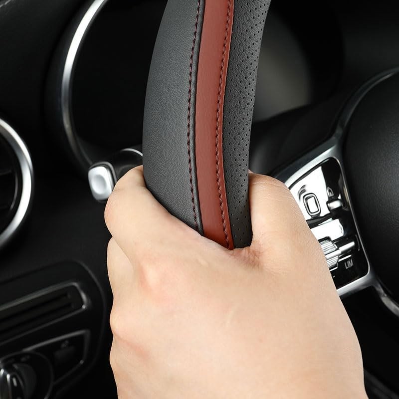 Car Steering Wheel Cover, Leather Steering Wheel Cover Brown Universal