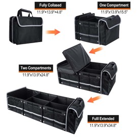 AOPHY Car Trunk Organizer with Insulated Cooler Bag, Foldable & Waterproof Storage Organizer with Lid for SUV, Truck, Sedan - 4 Large Adjustable Compartments, Heavy Duty & Collapsible Design