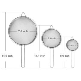 Yqlinnn Stainless Steel Fine Mesh Strainer, Set of 3 Fine Mesh Strainer for Kitchen, Use for Tea, Flour, Rice, Juice, Vegetable, Etc, 3.15", 5.51", 7.88", Silver