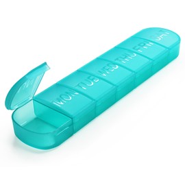 Horain Pillendose, wöchentlich, 7 Tage, große Pillendose, 1 Mal am Tag, tägliche Vitamin-Behälter für Medikamente, Fischöl, Nahrungsergänzungsmittel (Cyan)