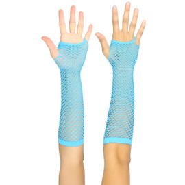 ToBeInStyle Guantes sin dedos de red triangular, longitud del antebrazo, para mujer, Azul Neón, Talla única