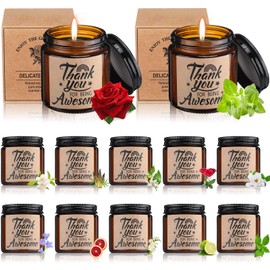 Treela 12 Pcs Thank You Candle Gifts, 3.5 Oz Organic Aromatherapy Jar Candles Bulk, You are Awesome Inspirational Scented Candles Gifts Set for Women Nurses Teachers Stress Relief (Brown)