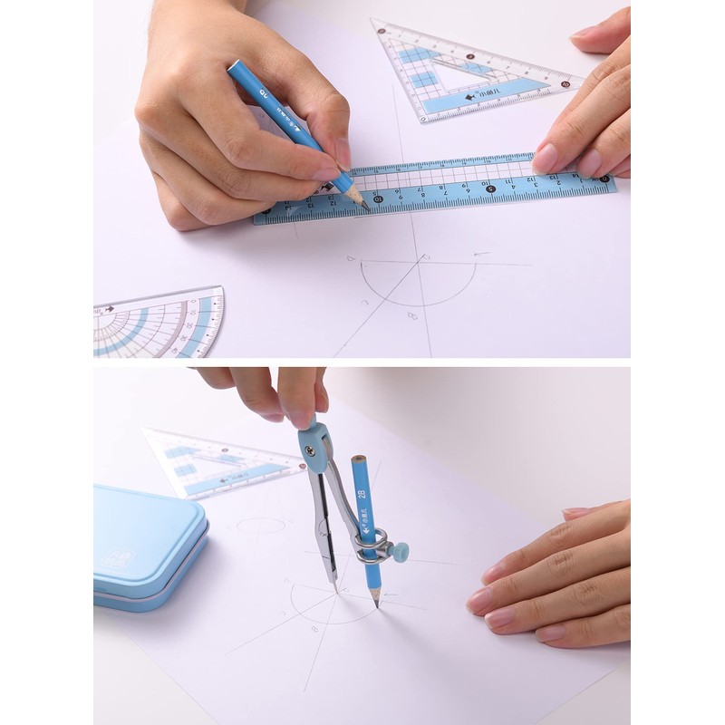 waremew 8 Pcs Compass/Math Set for Students with Shatterproof Storage