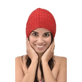 Hand Knitted100% Merino Wool Snowboard Ski Himalayan Nepal Slouchy Beanie Polar Fleece Lined Woolen Stocking Cap Womens Winter Hat Red