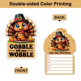 REWIDPARTY 15 Sets Thanksgiving Party Invitations with Envelopes Stickers, Cute Turkey Shaped Fill-in Invitation Cards, Gobble Till You Wobble Dinner Invites, Funny Fall Party Supplies Decorations