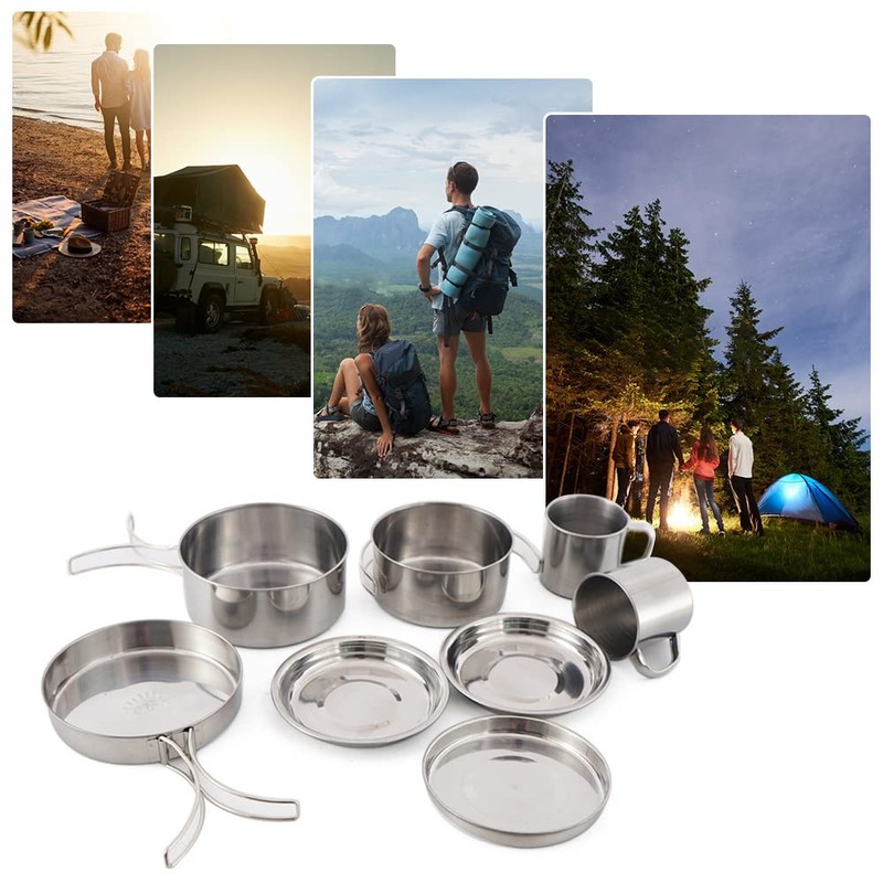 Lixada Camping Cookware Mess Kit 8PCS Stainless Steel Cooking Pot