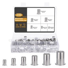 Gueenky Pack of 240 Rivet Nuts Assortment, M3 M4 M5 M6 M8 M10 Rivet Nuts Stainless Steel 304 Rivet Nuts Retractable Nuts Thread Rivets Blind Rivet Nuts Set for Metal Plastic