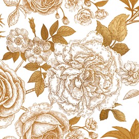 FunStick 17.5"x590" White and Gold Wallpaper Peel and Stick Antique Floral Wallpaper Vintage Floral Contact Paper Peel and Stick Removable Flower Wall Paper Decor for Living Room Shelves Renters Vinyl