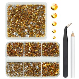 qiipii 2 Boxes 3060PCS Bright Gold Resin Flatback Rhinestones for Tumblers Crafting Clear Golden Flatback Jelly Stones 2mm 3mm 4mm 5mm 6mm Non-Hotfix Golden Gems for Nails Tumblers Bottles DIY Crafts