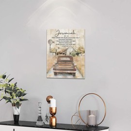 Christian Jeremiah Wall Art Farmhouse Rustic Old Truck Barn Canvas Painting Print Bible Verse Scripture Pictures Wall Decor Framed Artwork Home Decoration for Bedroom Kitchen Bathroom 12"x16"