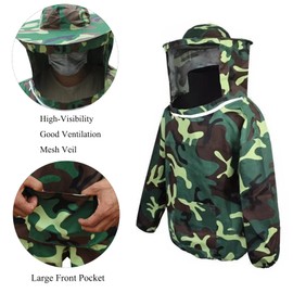Beekeeping Clothes Jacket and Suit with Veil Hood, Front Zip, Professional Bee Protection
