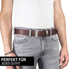 LINDENMANN Men's Leather Belt, Full Cowhide Belt, XXL, Genuine Buffalo Leather Belt, Leather Belt, Jeans Belt in 2 Colours, Black/Dark Brown, brown