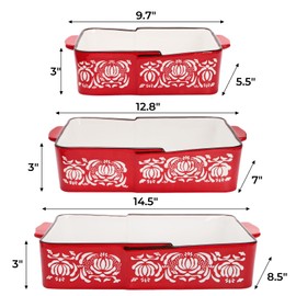 Eorbow 3 Packs Ceramic Baking Dish Set, Deep Casserole Pans with Handles, Rectangular Lasagna Bakeware for Cooking, Cakes, Oven, Kitchen, Microwave Safe & Oven Safe