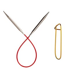 ChiaoGoo Knitting Needles Red Circular 9 inch (23cm) Stainless Steel Size US 1 (2.25mm) Bundle with 1 Artsiga Crafts Stitch Holder 6009-1