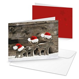 Logbuch-Verlag 10 Christmas Cards with Envelopes Wooden Reindeer Design Empty without Text Set Same Natural Photo Motif