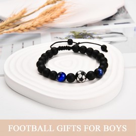 Football Gifts for Boys, Football Bracelet Gifts for Teenage Boys, Son Grandson Nephew Brother Football Presents for Birthday Christmas, Blue Tiger Eye Beaded Football Bracelet