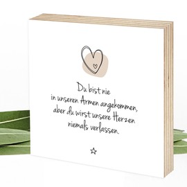 Wunderpixel® Holzbild Andenken an Sternenkind - Du bist nie - 15x15x2cm zum Hinstellen/Aufhängen, echtes Foto mit Spruch auf Holz - Wand-Bild Aufsteller - zur Erinnerung und Trost-spender