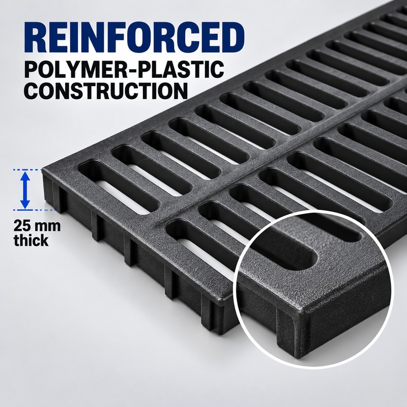 20 Inch Polymer Resin Trench Drain Grate, 7.87 Inch Wide