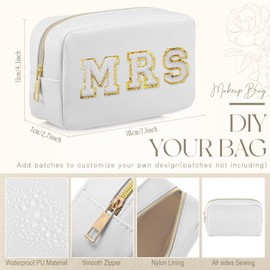 Sweetude 10 Pcs Preppy Makeup Bag Bulk Cosmetic Bag Bridesmaid Gift Wedding Day Bachelorette Party Favor Toiletry Pouch DIY PU Leather Skincare Pouch for Women (White)