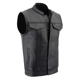 Milwaukee Leather LKM3713 Men's Black Leather Club Style Motorcycle Rider Vest W/Dual Closure Zipper and Snaps - Medium