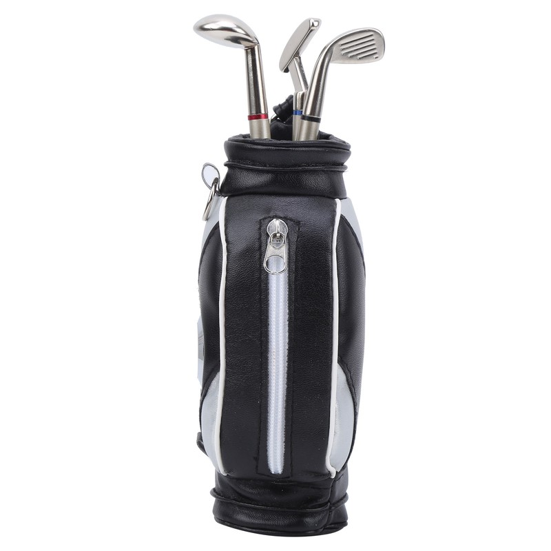Mini Desktop Golf Bag Pen Clock Zinc Alloy PU Leather