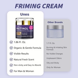 Unes Neck Firming Cream for Women & Men, Day & Night Face Moisturizer Cream for Hydration and Anti-Aging, Deep Tighten and Lift Neck Wrinkle Cream with Retinol & Collagen(1.86 oz)