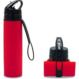 Olympians Premium Collapsible Silicone Water Bottle 20 oz, Leak-Proof & BPA-Free, Foldable Travel Bottles for Gym, Crossfit, Hiking, Travel, Sports (Red)