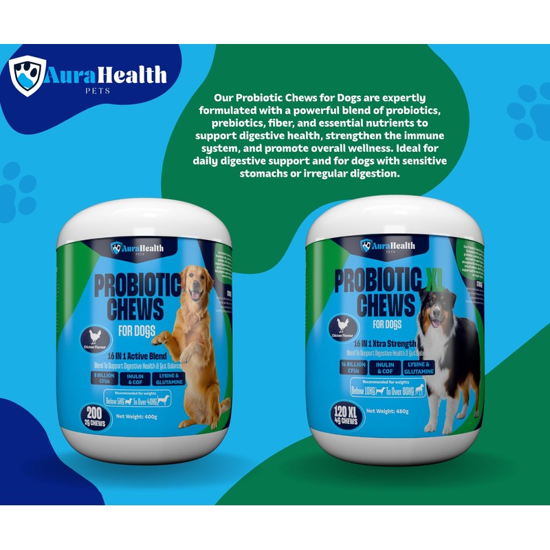 AuraHealth Probiotic 200 Chews for Small to Madium Dogs: 16-in-1