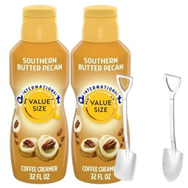 Southern Butter Pecan Liquid Coffee Creamer.- Pack of Two (2) 32 fl oz Bottles of Smooth & Creamy Delightful Coffee Creamer with Candy Freezer Mini Metal Shovel Spoons (Southern Butter Pecan) Shovel Spoons