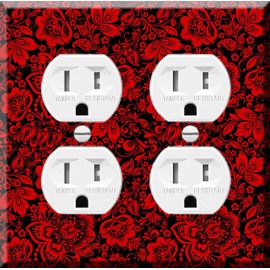 Double Duplex Outlet Cover Wall Plate - Hohloma Floral Russian Ornament