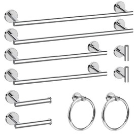 Cilee 10 Piece Chrome Bathroom Hardware Set, 24 inch Polished Chrome Towel bar Towel Ring Toilet Paper Holder Robe Towel Hook, SUS304 Stainless Steel Bathroom Accessory Set