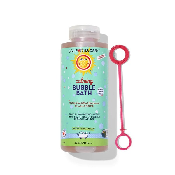 California Baby Calming Bubble Bath | Calming Lavender Scent | 100% Plant-Based Ingredients (USDA Certified) | Allergy Friendly | Babies, Adults & Kids Bubble Bath | Ideal for Sensitive Skin | Free Bubble Wand Included | 384 mL / 13 fl. oz.